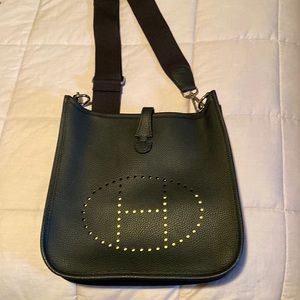 Inspired black leather cross body